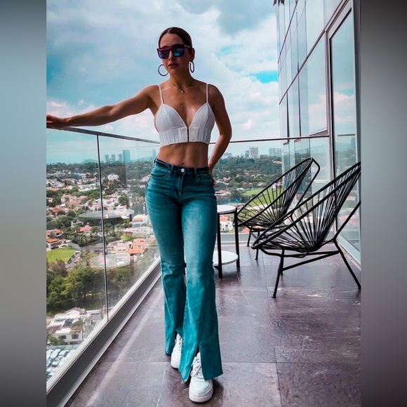 Risen High Rise Twisted Hem Flare Jeans - Picture 3 of 10